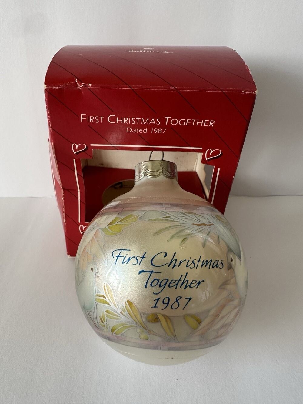 1987 Hallmark Keepsake First Christmas Together Glass Ball Ornament QX2729 Box